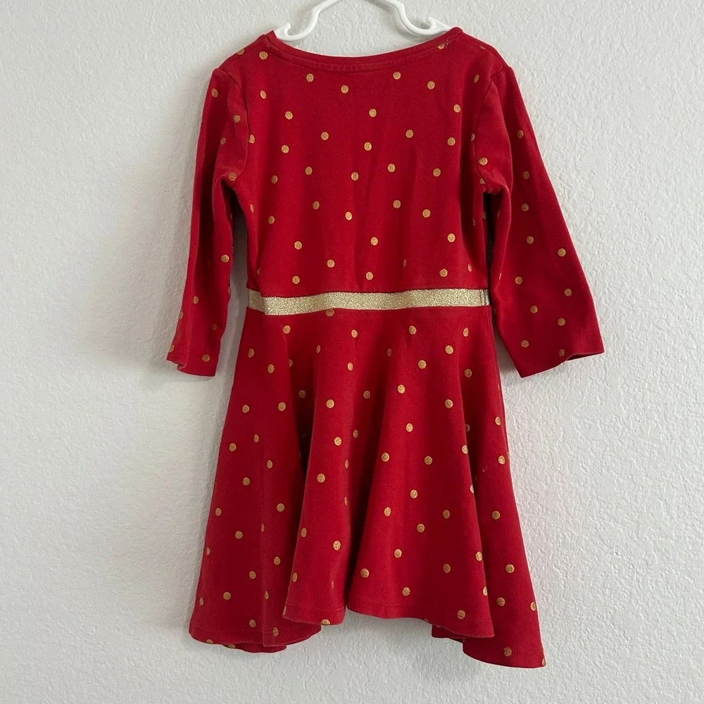 Mini Boden Holiday Dress Red Gold Glitter Dots Size 7